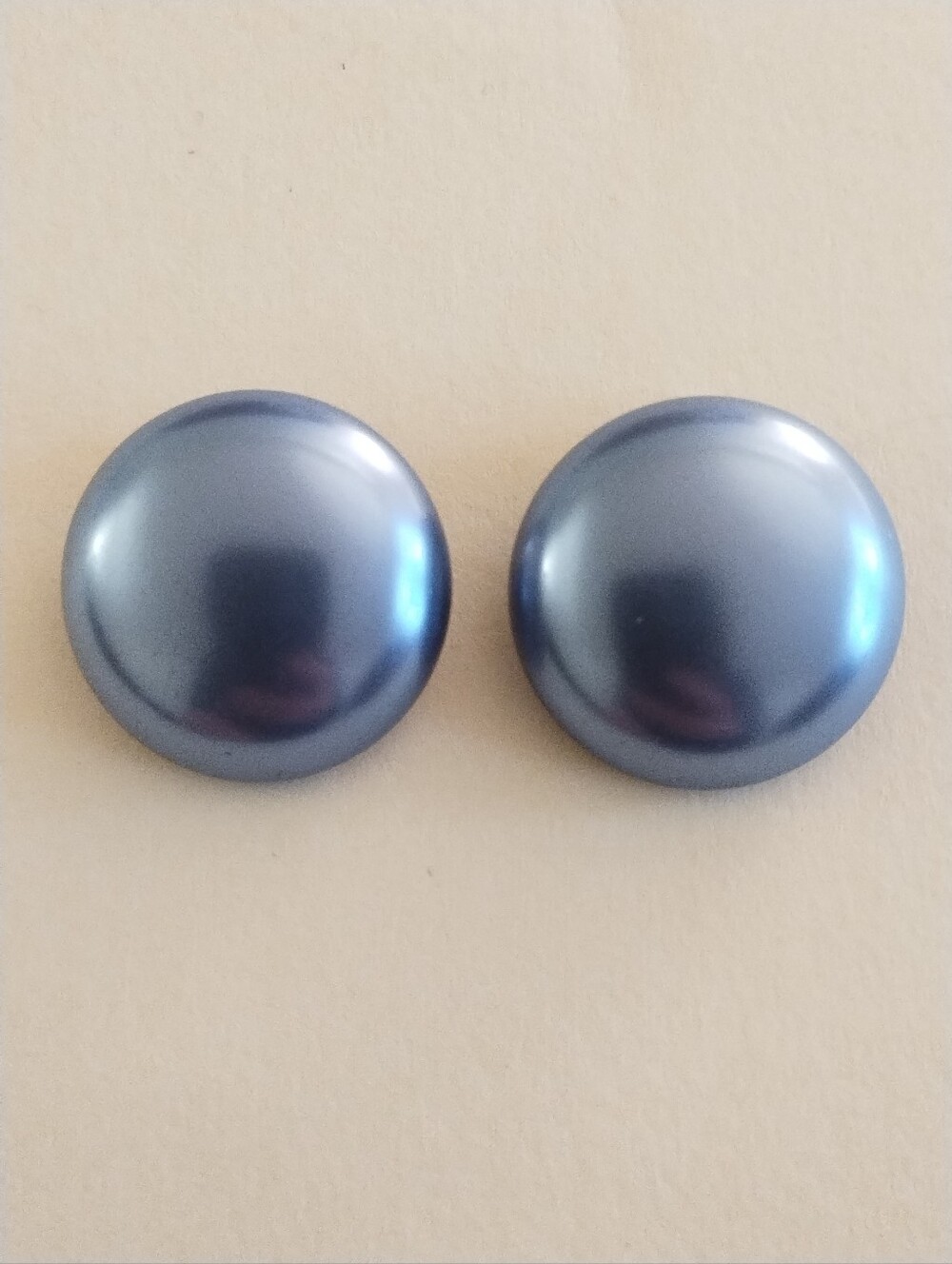 Vintage Blue Pearl-Like Slightly Domed Clip On Earrings - Costume Jewelry